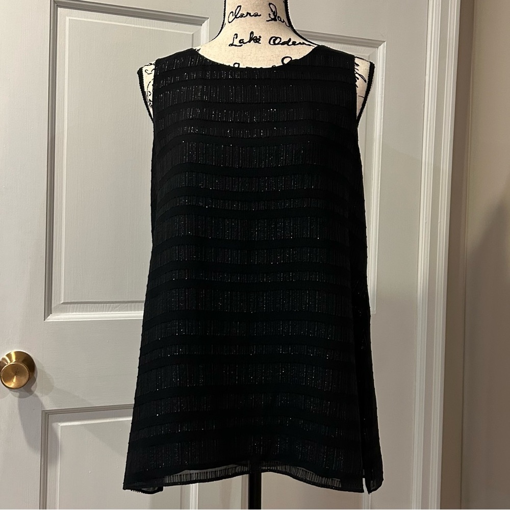 Eileen Fisher Silk Metallic Striped Lined Sleeveless Tunic Top